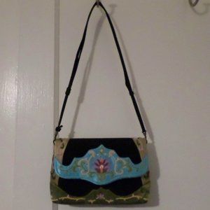 Oovoo Fabric Embroidered Convertible Handbag